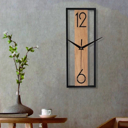 Modern Rectangular Wall Clock | Slim Wood Grain Frame For Hallways, Offices and Kitchen Areas