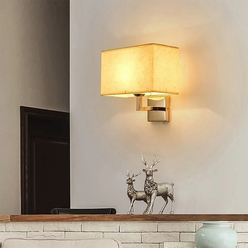 Wall Lamp With Reading Light | Fabric Shade E27 Bedside Sconce With A Flexible LED Reading Arm