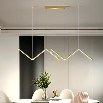 Aluminium Dining Pendant Lamp | Modern Nordic Linear LED Ceiling Light In A Gold or Black Finish