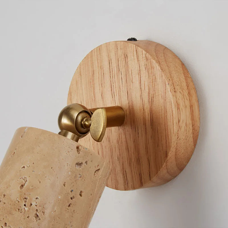 Terravane Wall Lamp | Wabi Sabi Travertine and Wood Light For Quiet, Muted Natural Interiors