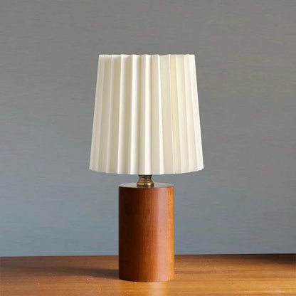 Medieval Pleated Table Lamp | Nordic Wood Base Design In A Natural Wood or Walnut Timber Finish