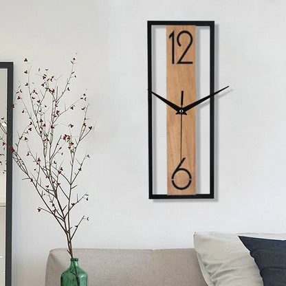 Modern Rectangular Wall Clock | Slim Wood Grain Frame For Hallways, Offices and Kitchen Areas