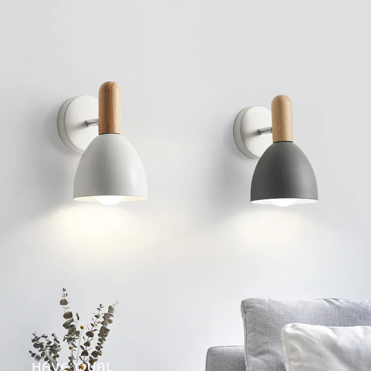 Nordic Wooden Wall Lamp | Adjustable Rubberwood and Metal Bedside Light In Three Wall Finishes