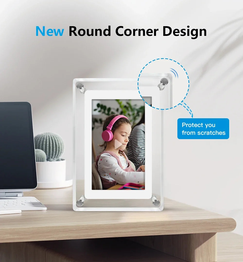 Lucidframe Acrylic Digital Photo Frame | Portable IPS Display With A Built In Battery Power