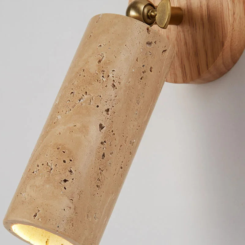 Terravane Wall Lamp | Wabi Sabi Travertine and Wood Light For Quiet, Muted Natural Interiors