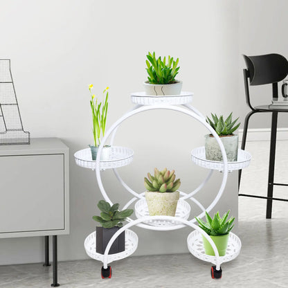 Metal Plant Stand With Wheels | 6 Tier Flower Pot Holder For Indoor and Outdoor Plant Displays
