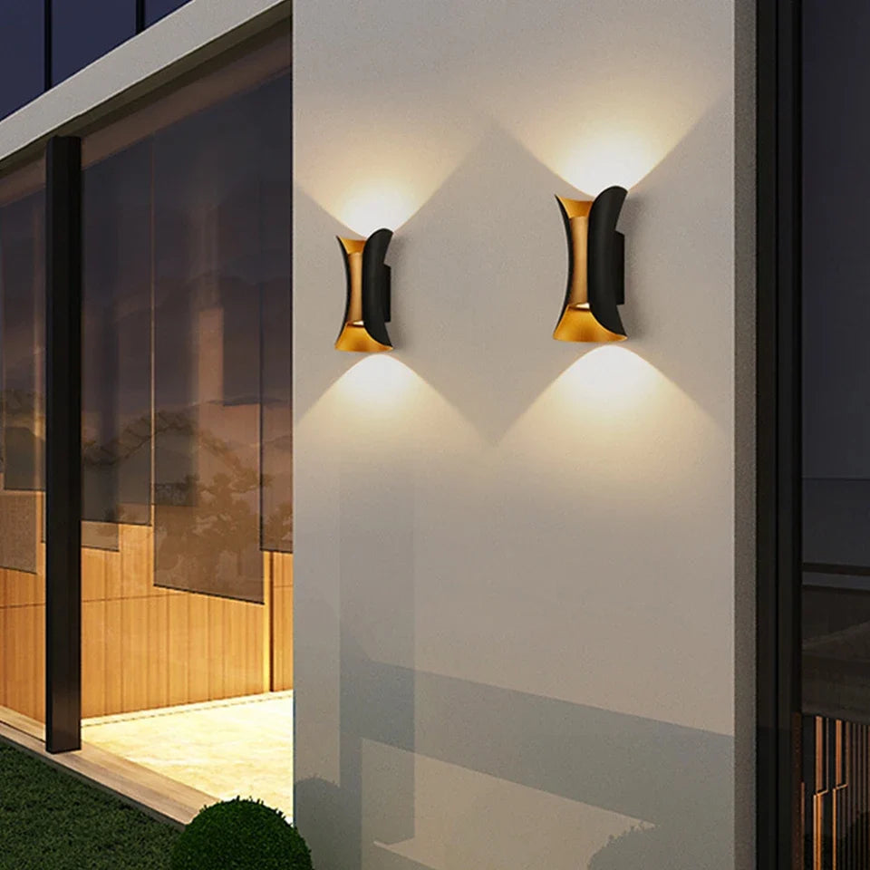 Black and Gold Wall Light | Waterproof LED Up and Down Sconce For Indoors and Outdoor Walls