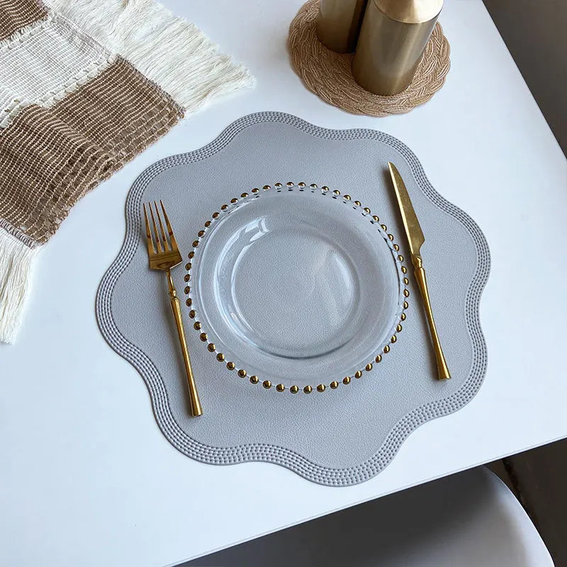 Petallay Round Faux Leather Placemats | Embossed Flower Design Table Mats For Kitchen Dining