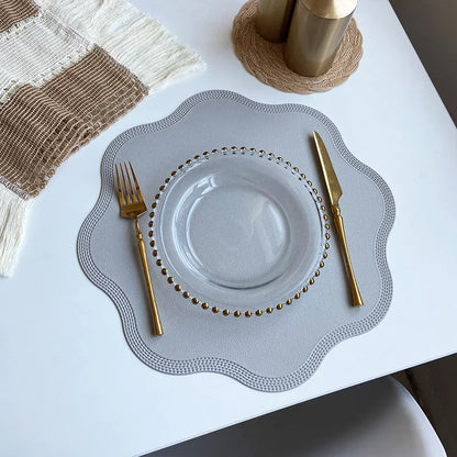 Petallay Round Faux Leather Placemats | Embossed Flower Design Table Mats For Kitchen Dining