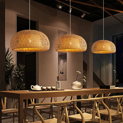 Natural Bamboo Pendant Lamp | Handwoven Rattan Light Fixture For Dining Rooms and Kitchens