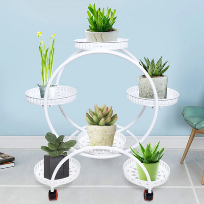 Metal Plant Stand With Wheels | 6 Tier Flower Pot Holder For Indoor and Outdoor Plant Displays