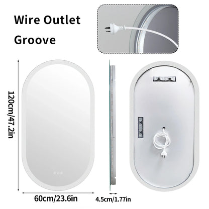 Ovalume Oval LED Bathroom Mirror | Frameless Backlit Anti Fog Vanity Mirror With Touch Control