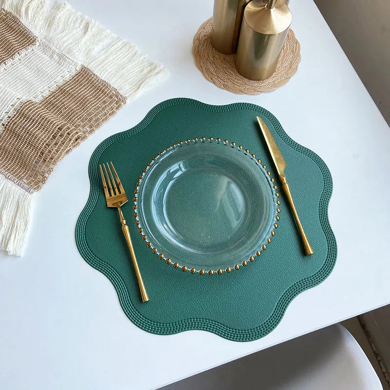 Petallay Round Faux Leather Placemats | Embossed Flower Design Table Mats For Kitchen Dining