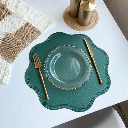 Petallay Round Faux Leather Placemats | Embossed Flower Design Table Mats For Kitchen Dining