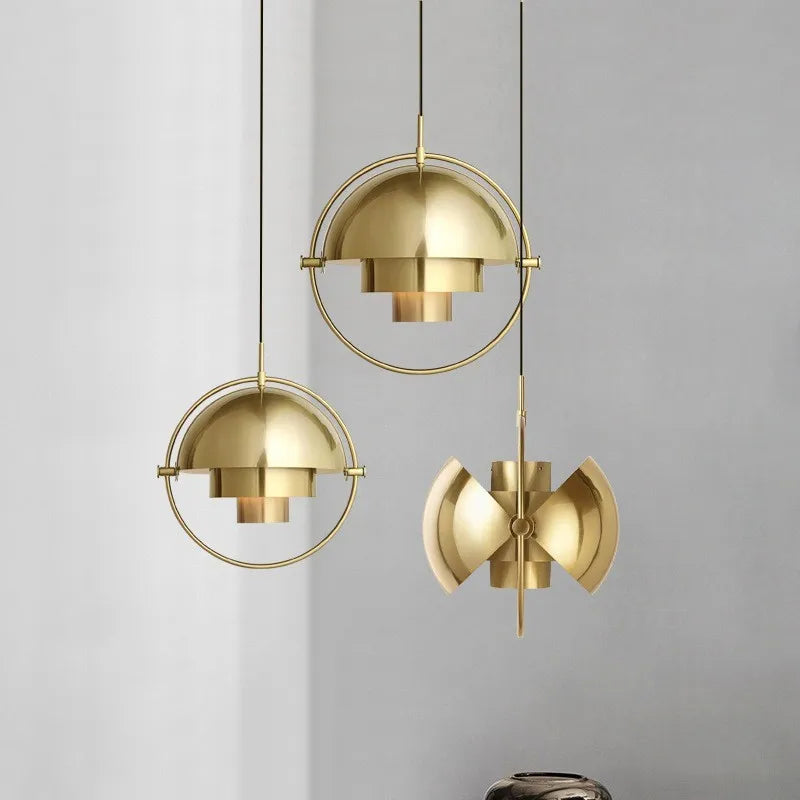 Modern Nordic Pendant Light | Sculptural Layered Metal Suspension Lamp In Three Metal Finishes