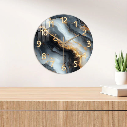Blue And Gold Marble Wall Clock | Silent Wooden Wall Clock In Four Sizes For Kitchens and Halls