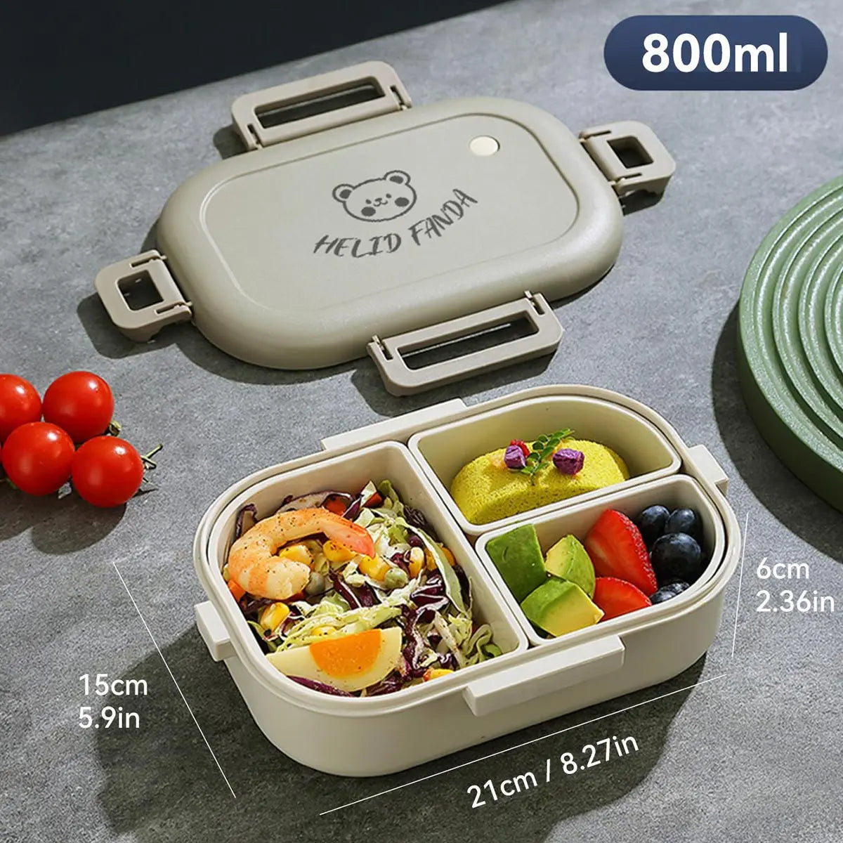 Crispcase Portable Bento Lunch Box | Leak Proof 3 Compartment Food Container For Work Lunches