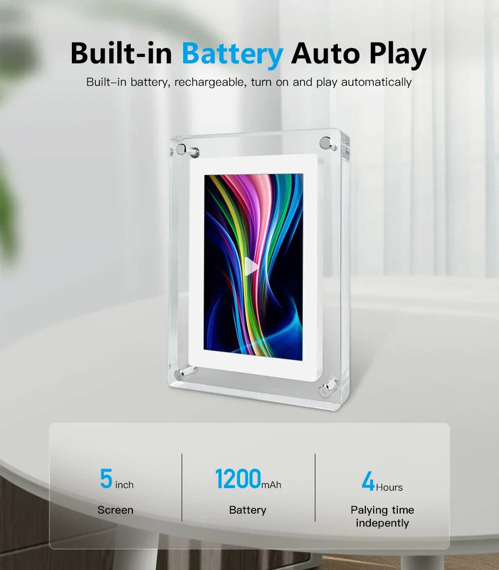 Lucidframe Acrylic Digital Photo Frame | Portable IPS Display With A Built In Battery Power