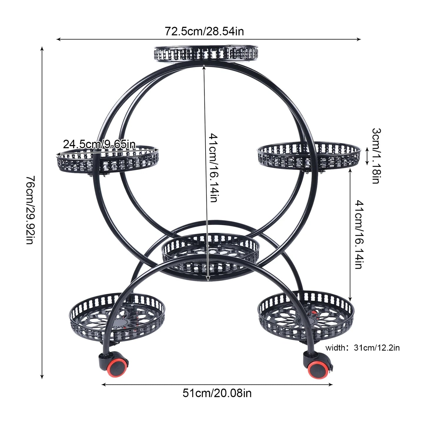 Metal Plant Stand With Wheels | 6 Tier Flower Pot Holder For Indoor and Outdoor Plant Displays
