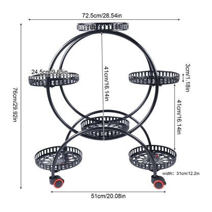 Metal Plant Stand With Wheels | 6 Tier Flower Pot Holder For Indoor and Outdoor Plant Displays