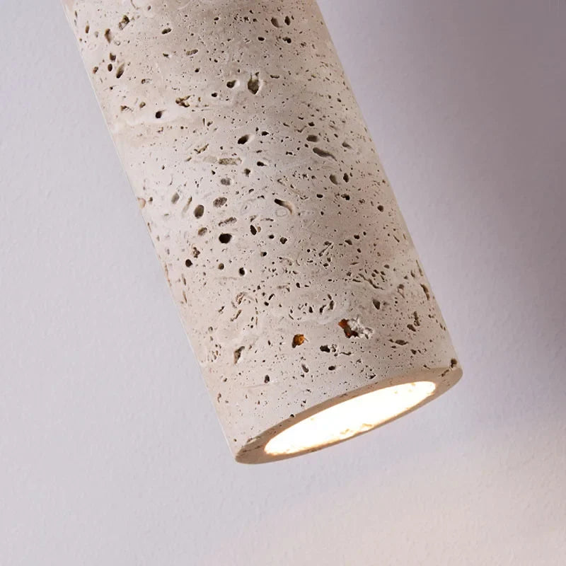 Wabi Sabi Travertine and Wood Pendant Light | Japanese Minimalist Stone Bedside Hanging Lamp