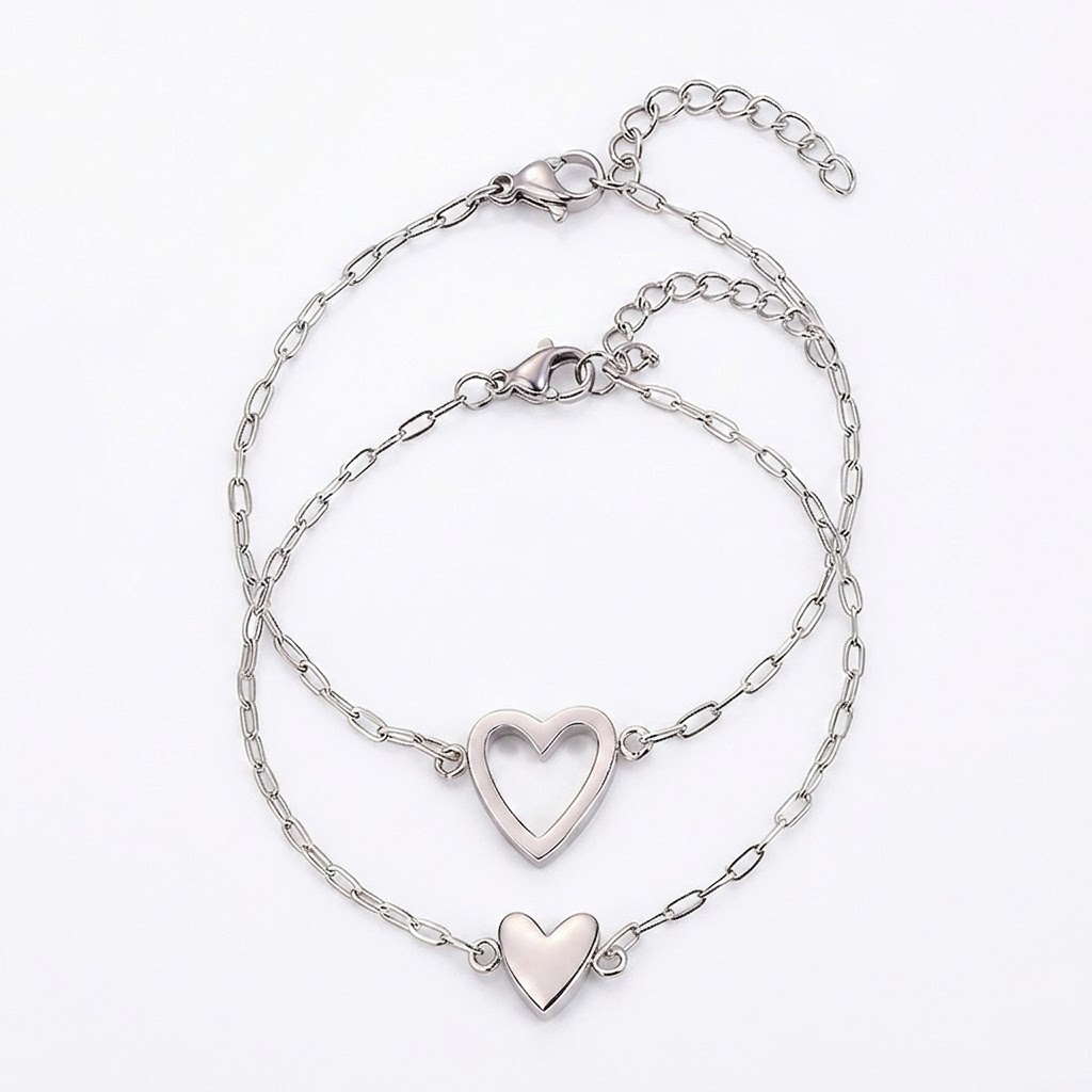 Matching Couple Heart Bracelet Set | Adjustable Chain Jewellery Gift For Partners and Friends