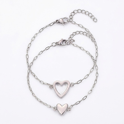 Matching Couple Heart Bracelet Set | Adjustable Chain Jewellery Gift For Partners and Friends
