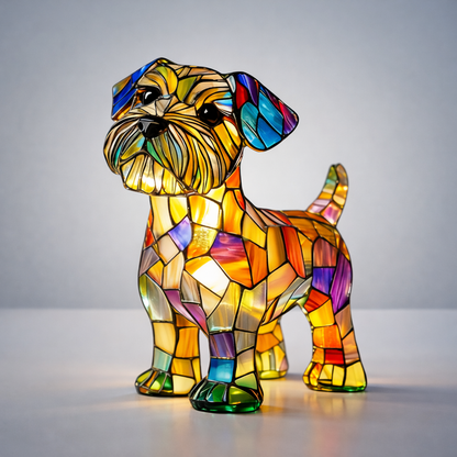 Stained Glass Dog LED Table Lamp | Sculpted Resin Night Light For Bedsides, Halls and Shelves