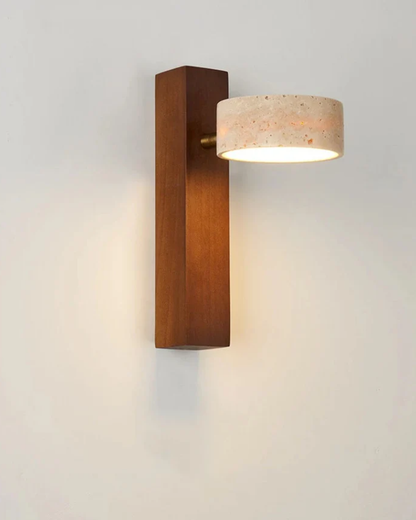 Travertine Wall Lamp | Modern Stone And Wood Sconce For Hallways, Bedrooms and Living Rooms