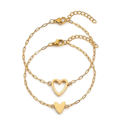 Matching Couple Heart Bracelet Set | Adjustable Chain Jewellery Gift For Partners and Friends