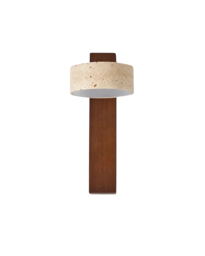 Travertine Wall Lamp | Modern Stone And Wood Sconce For Hallways, Bedrooms and Living Rooms