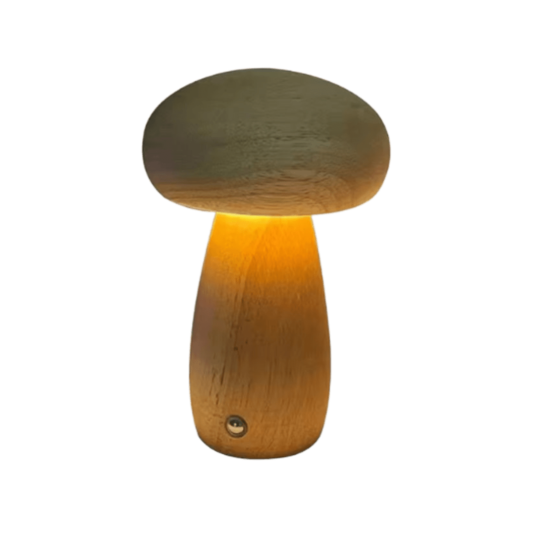 Bolette Mushroom Lamp | Natural Wood Rechargeable Night Light In Two Sizes and Two Timbers
