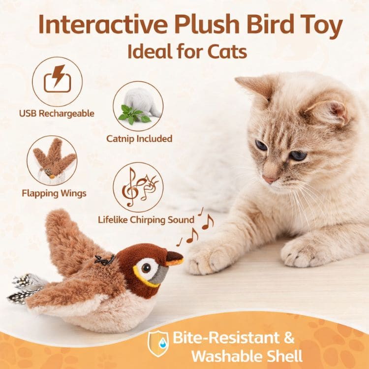 Flitterpaw Interactive Cat Toy | Fluttering Bird Motion Hunting Toy For Indoor Cats and Kittens