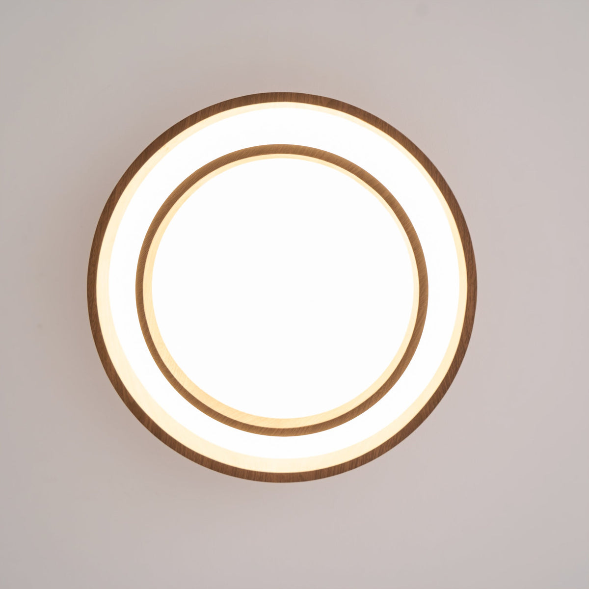 Walnara Ceiling Lamp | Walnut Wood Grain Finish LED Ceiling Light In Two Round Shade Sizes