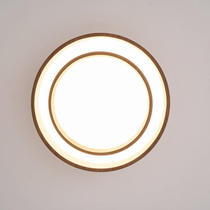 Walnara Ceiling Lamp | Walnut Wood Grain Finish LED Ceiling Light In Two Round Shade Sizes