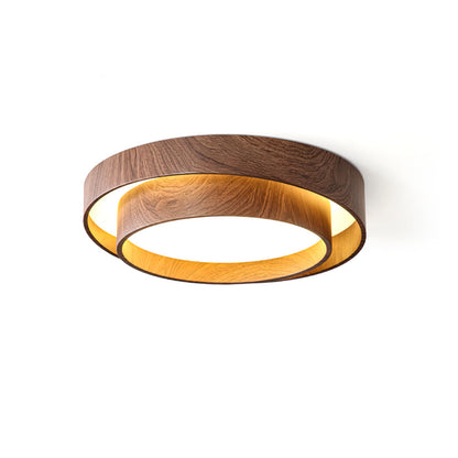 Walnara Ceiling Lamp | Walnut Wood Grain Finish LED Ceiling Light In Two Round Shade Sizes
