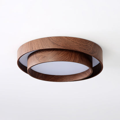 Walnara Ceiling Lamp | Walnut Wood Grain Finish LED Ceiling Light In Two Round Shade Sizes