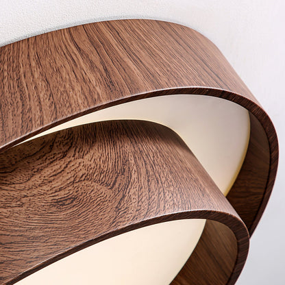 Walnara Ceiling Lamp | Walnut Wood Grain Finish LED Ceiling Light In Two Round Shade Sizes