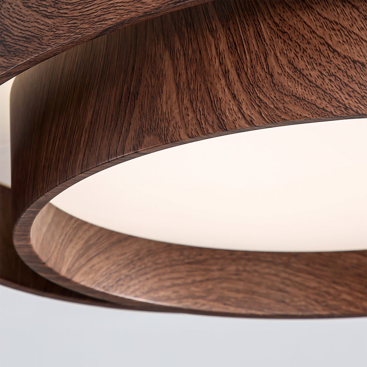 Walnara Ceiling Lamp | Walnut Wood Grain Finish LED Ceiling Light In Two Round Shade Sizes