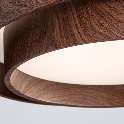 Walnara Ceiling Lamp | Walnut Wood Grain Finish LED Ceiling Light In Two Round Shade Sizes