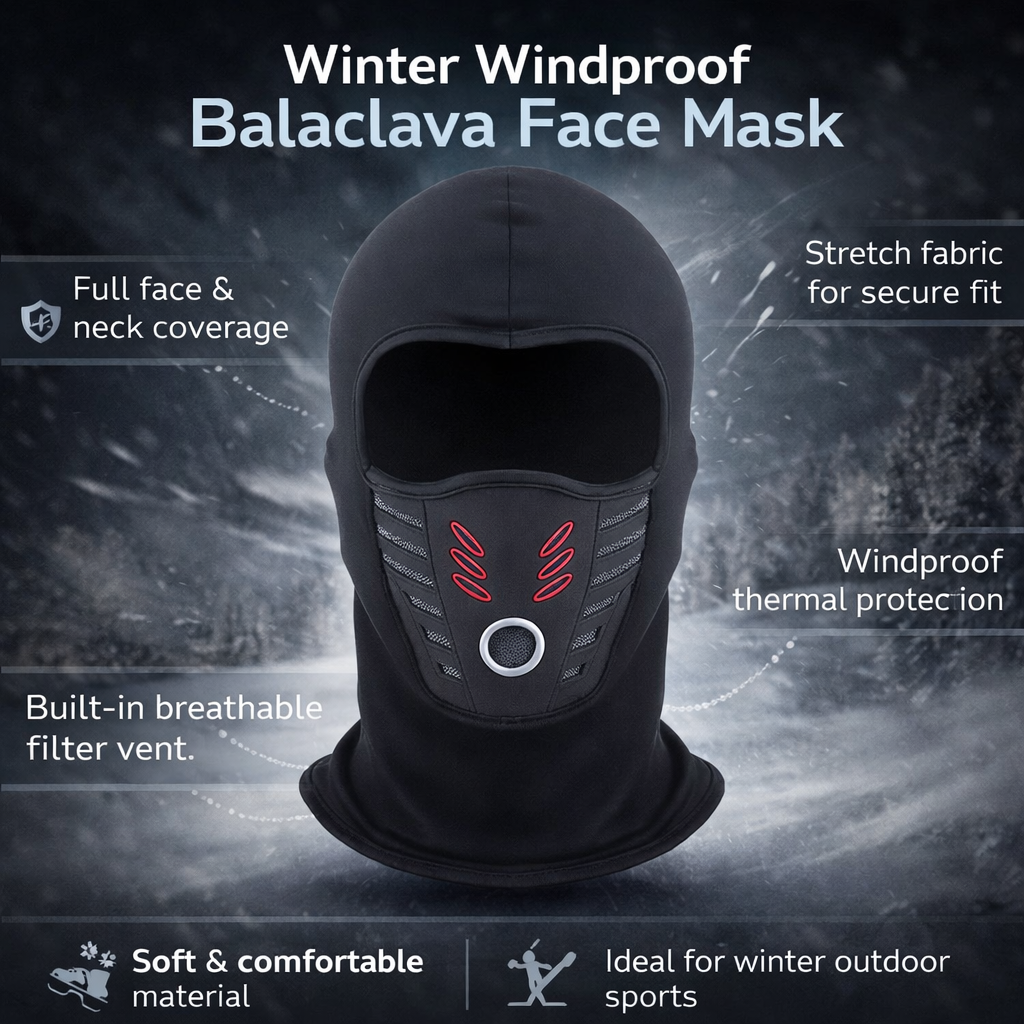 Windproof Thermal Balaclava Face Mask | Full Coverage Winter Neck and Face Warmer For Outdoor Use
