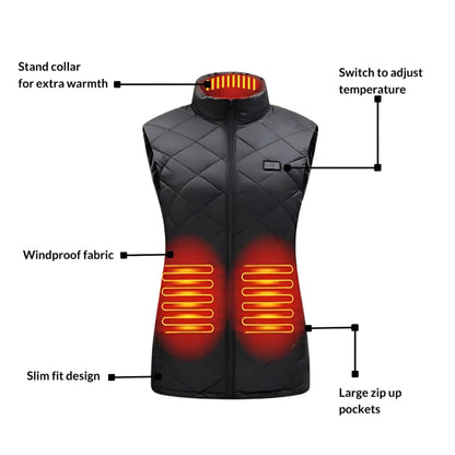 Womens Electric Heated Vest | Rechargeable Battery Heating Gilet For Winter Outdoor Warmth