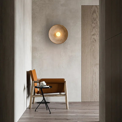 Rustic Wood Wall Sconce | Handcrafted LED Wall Light With A Wood Texture Circular Disc Form