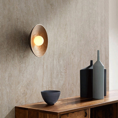 Rustic Wood Wall Sconce | Handcrafted LED Wall Light With A Wood Texture Circular Disc Form