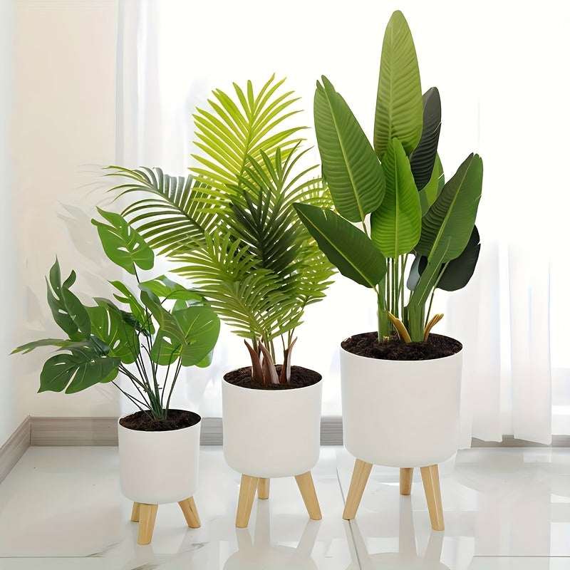 Modern Round Planter With Wooden Legs | Indoor and Outdoor Plant Pot In Three Round Pot Sizes