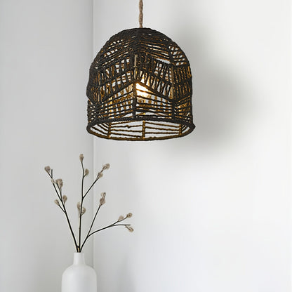Handwoven Rope Pendant Shade | Rustic Farmhouse Woven Bell Shade, 19 Centimetres Wide and High