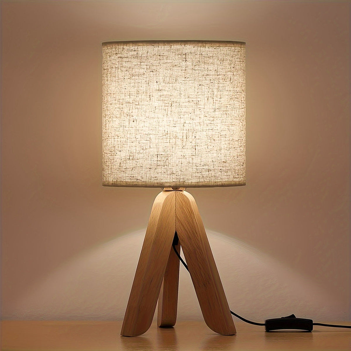 Nordic Wooden Tripod Table Lamp | Fabric Shade Floor Standing Style For Living Room Corners