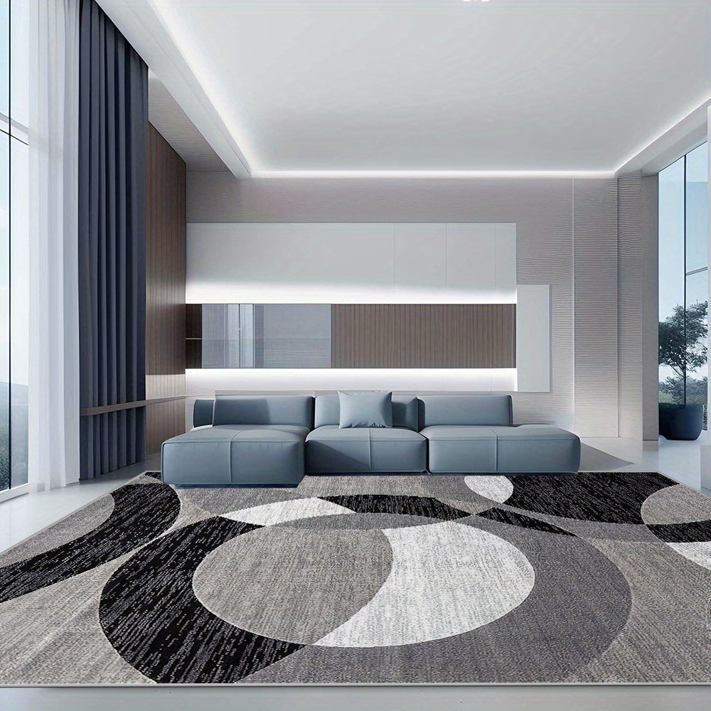 Ringwave Geometric Rug | Soft Velvet Non Slip Washable Floor Mat In Five Different Room Sizes