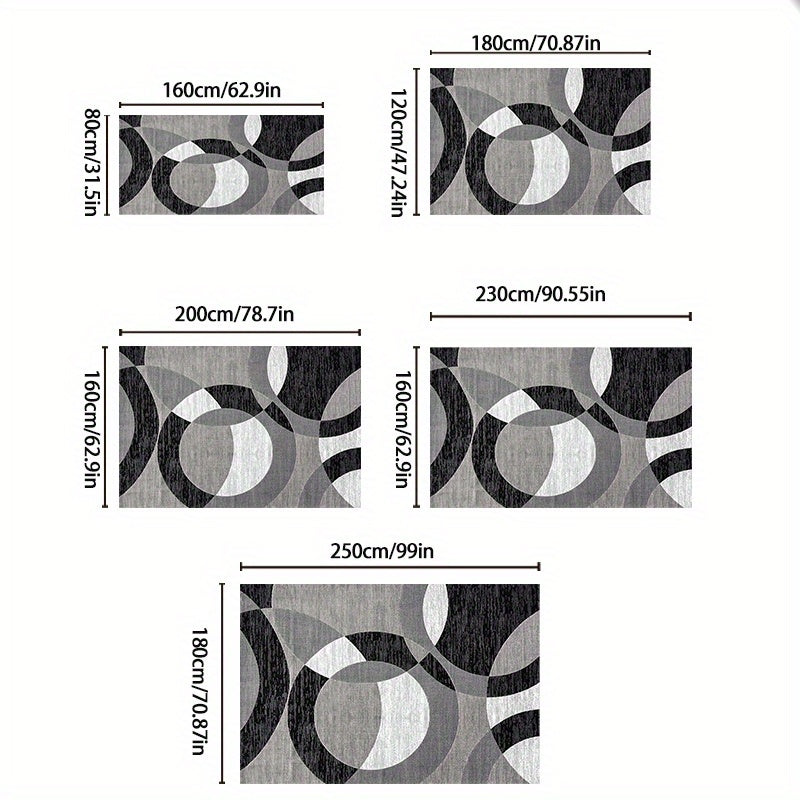 Ringwave Geometric Rug | Soft Velvet Non Slip Washable Floor Mat In Five Different Room Sizes