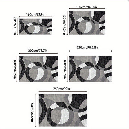 Ringwave Geometric Rug | Soft Velvet Non Slip Washable Floor Mat In Five Different Room Sizes